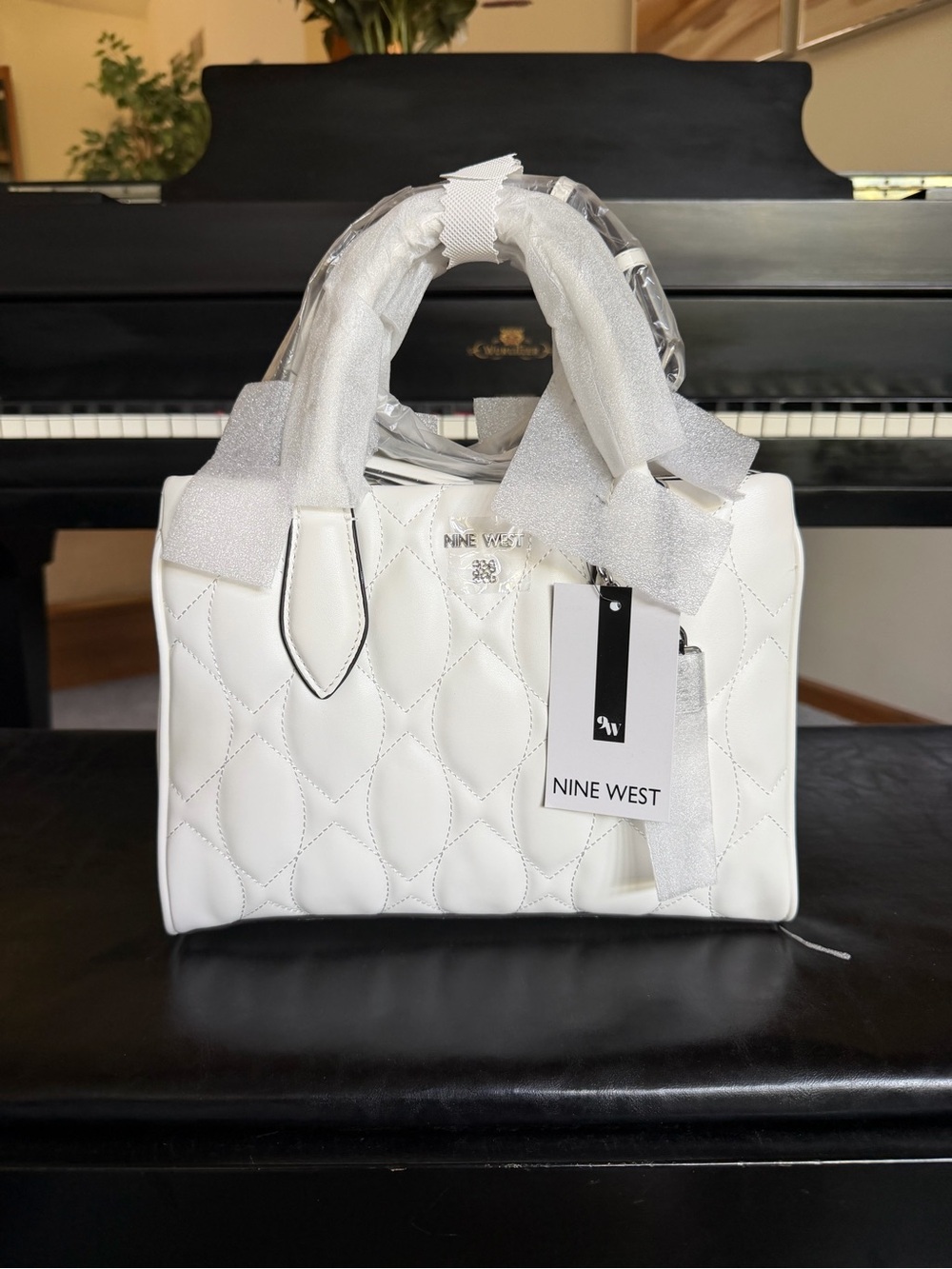 Nine West White Quilted Top-Handle Satchel